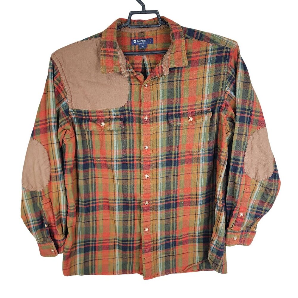 Mens Cremeux Collection Plaid Shirt Elbow Patches Button Down Long Sleeves XL